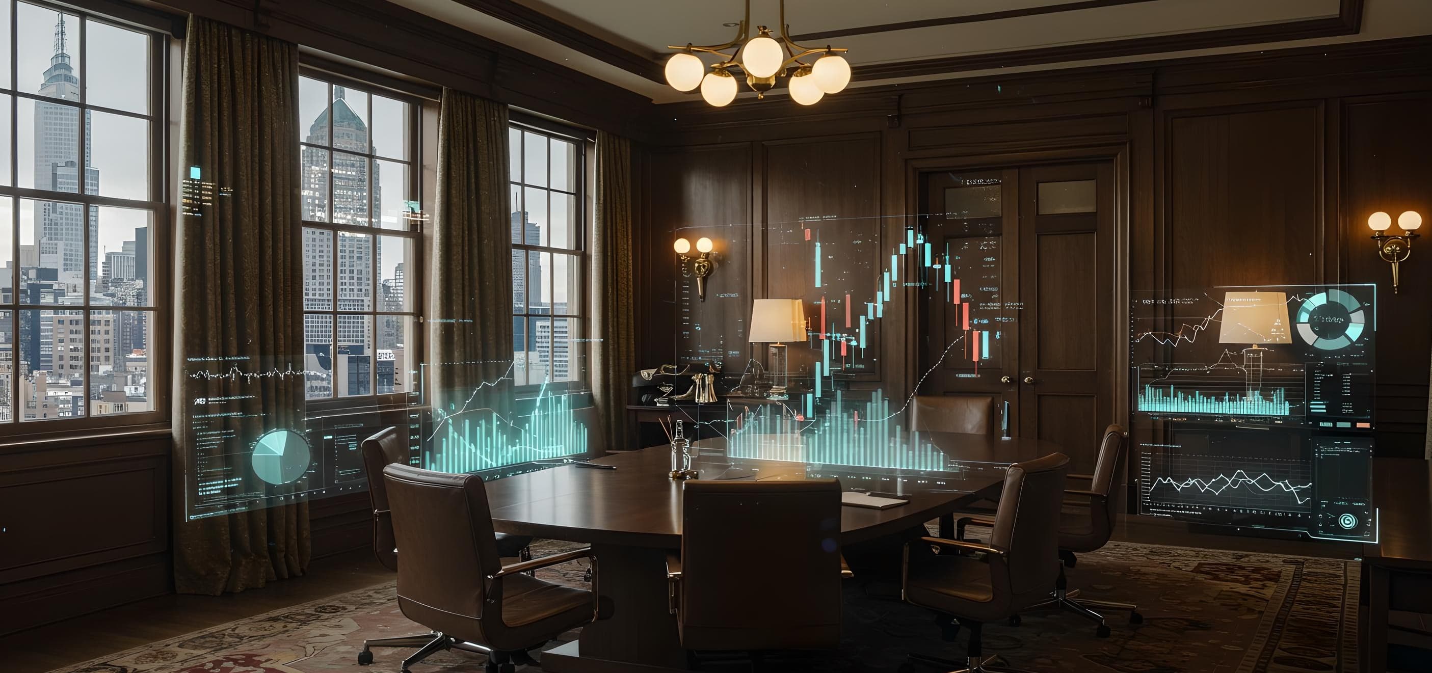 Modern office with AI visualization overlays